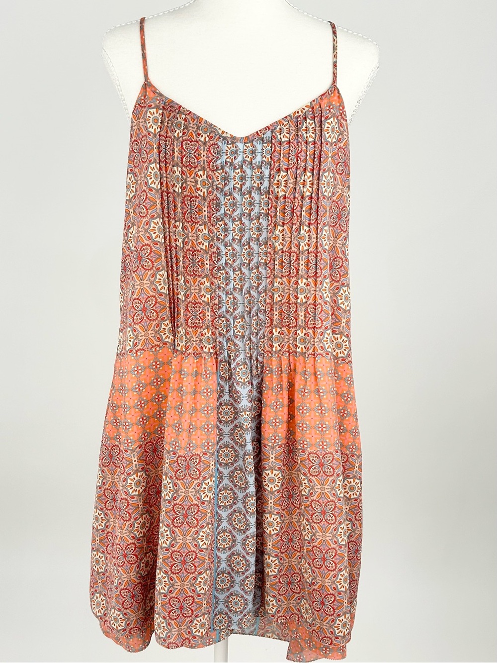 Sanctuary Mixed Print Swing Dress L Boho Sleeveless Strappy Lined Geometric